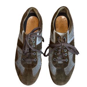 Geox Respira Brown Suede Canvas Casual‎ Dress Comfort Italian Sneaker Men SZ 12